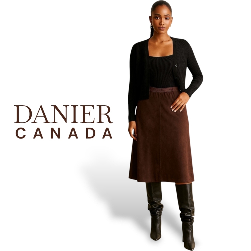 Danier Leather Chocolate Brown Suede Midi Skirt